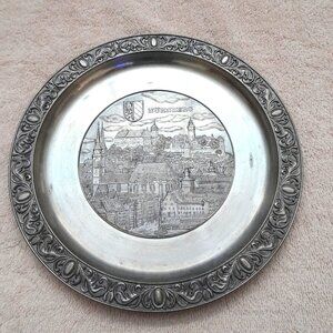 BMF Zinn 94% Pewter Plate Nurnberg German Vintage 8.25" Nuremberg